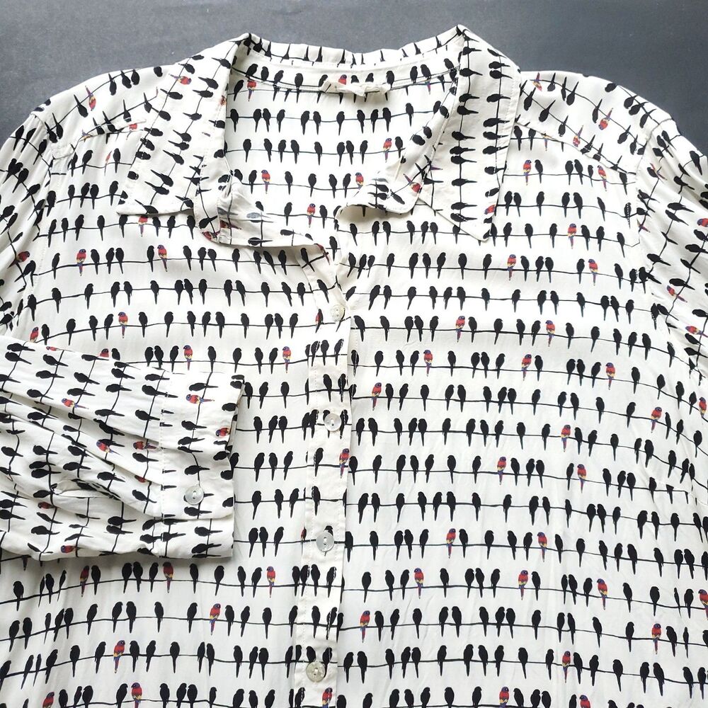 Jane and Delancey Birds on a Wire Shirt Size 2X Cream Roll Tab Sleeve Blouse - Picture 2 of 8